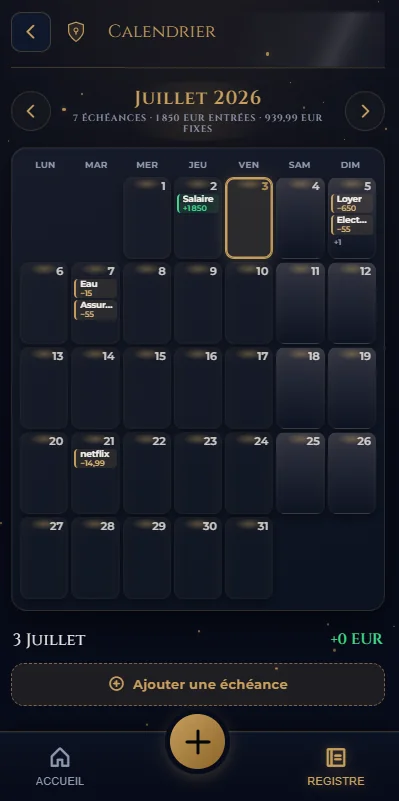 O calendário do Ozorys: as operações do mês lançadas em suas datas